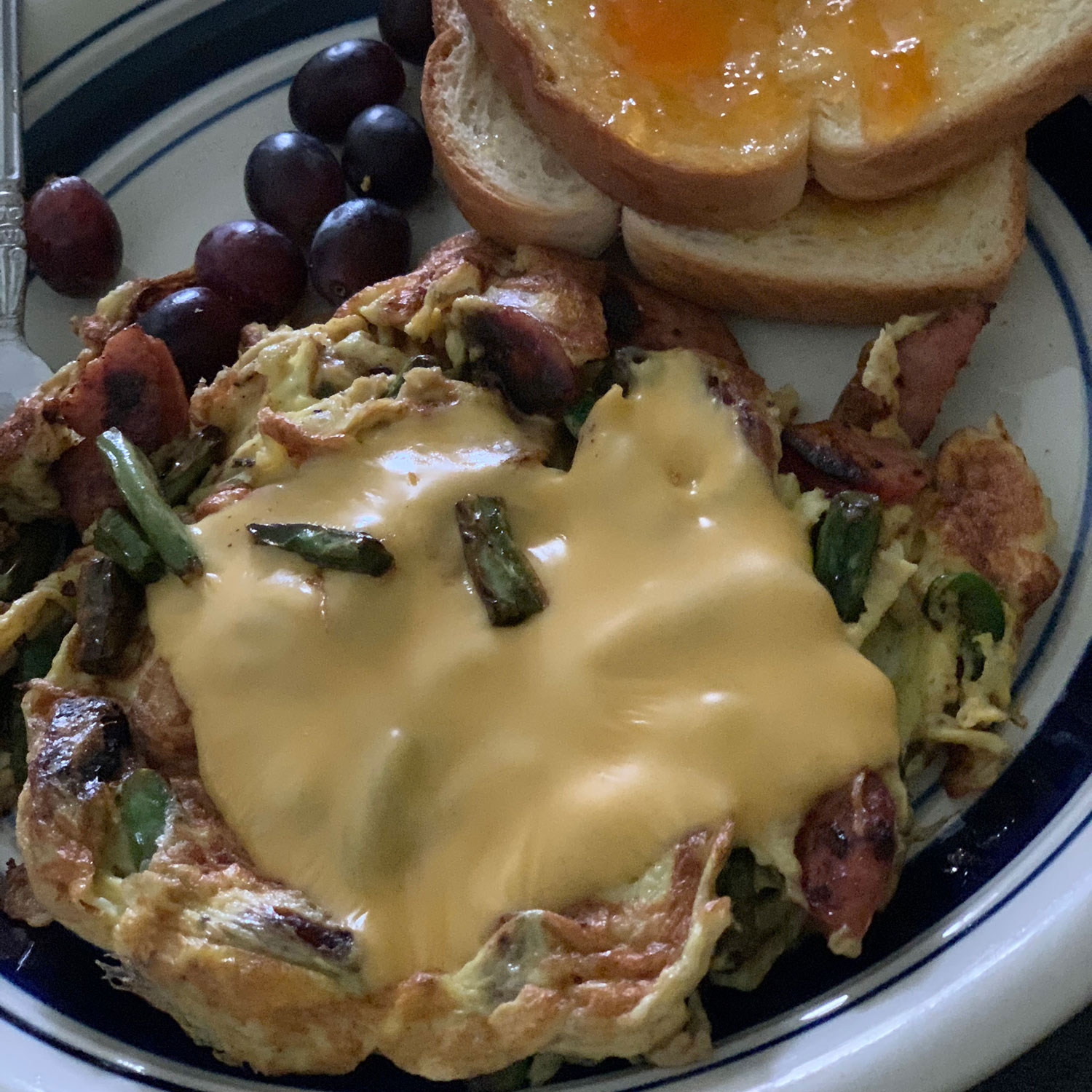 Breakfast cheese veggies egg toast